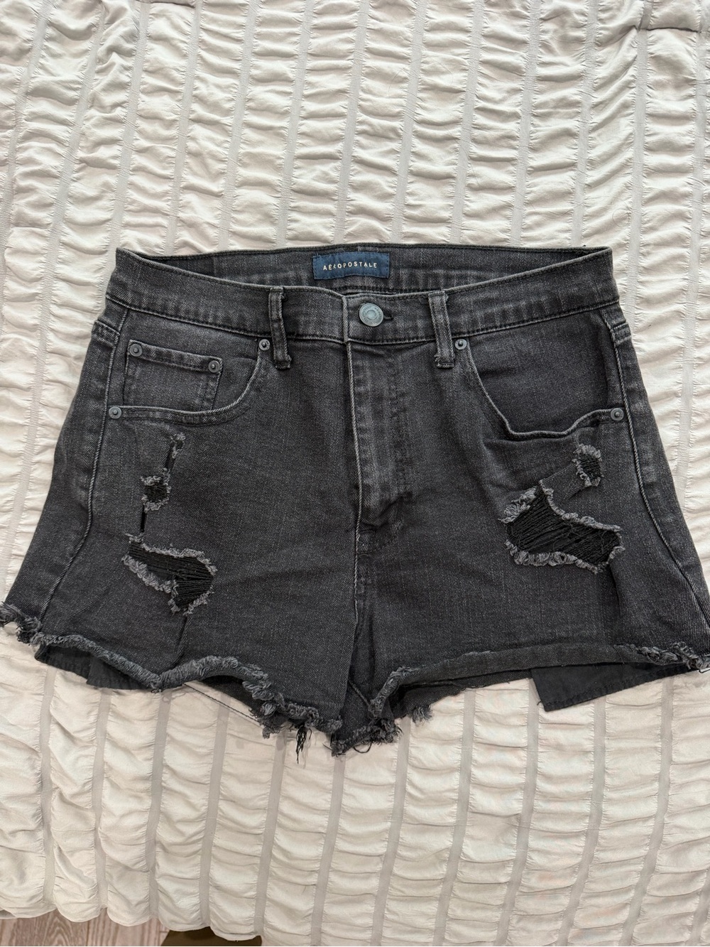 Aeropostale Black Distressed Jean Shorts with Frayed Hem
